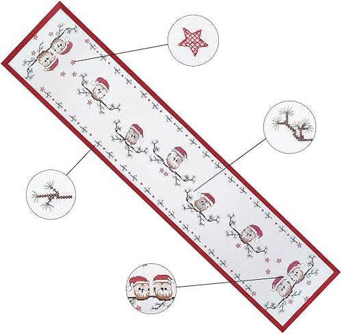 Miniatura 2 de Simhomsen Caminos de mesa navideños, decoración de búho de Navidad, costuras cruzadas (14 x 69 pulgadas)