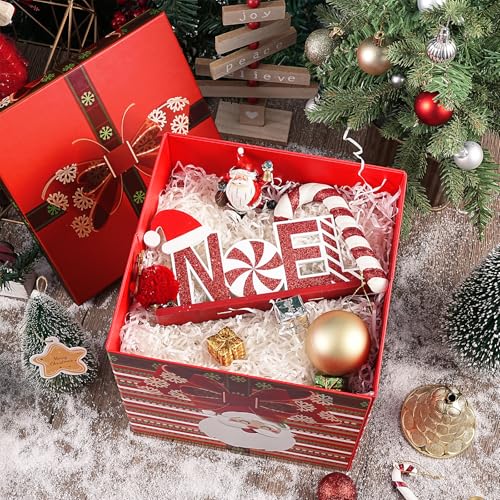 Boîte cadeau de Noël RUSPEPA pliable avec couvercle et ruban rouge 23x23x23 cm