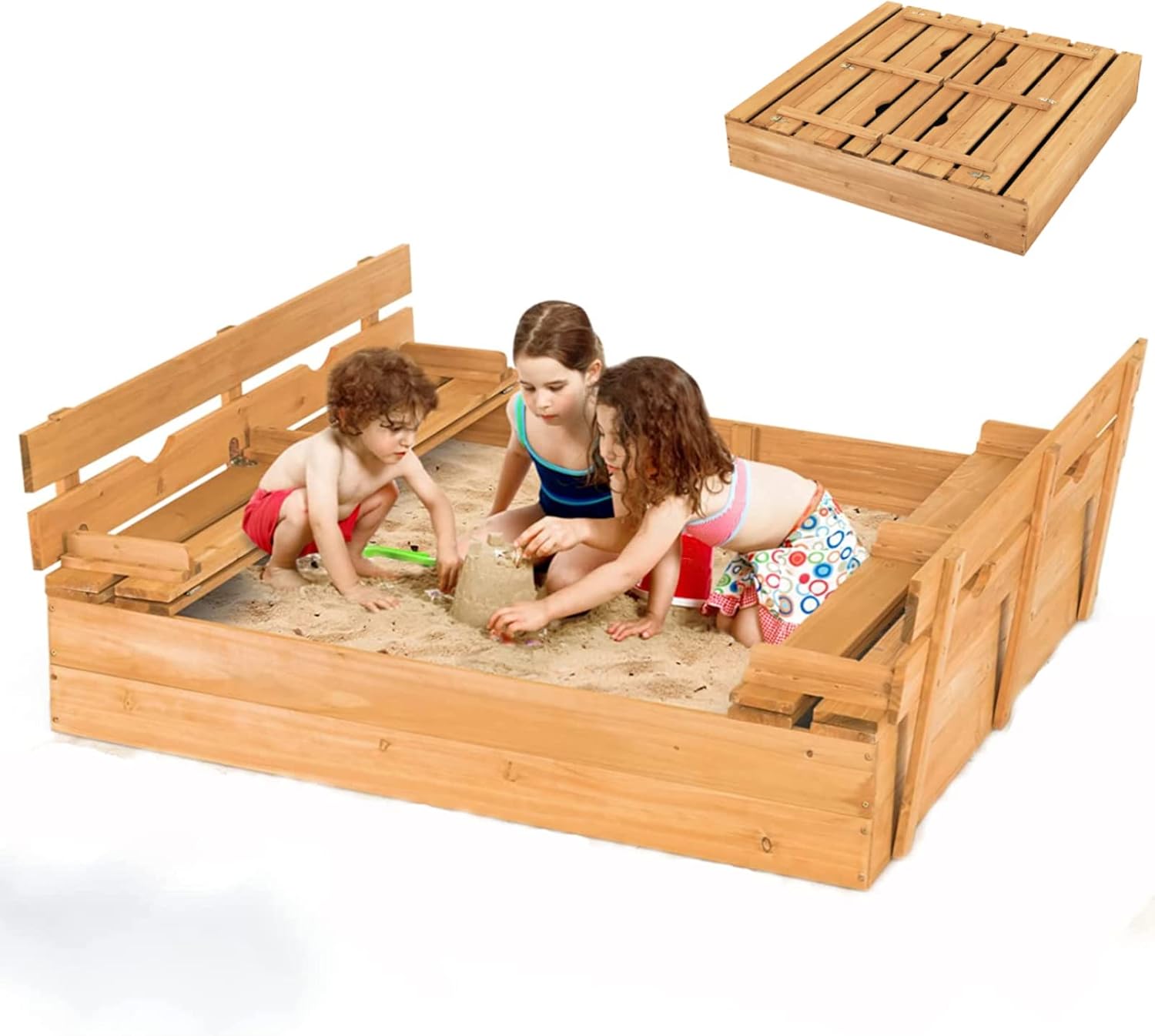 HONEY JOY Sandbox with Cover, 47x47 in Cedar Bottomless