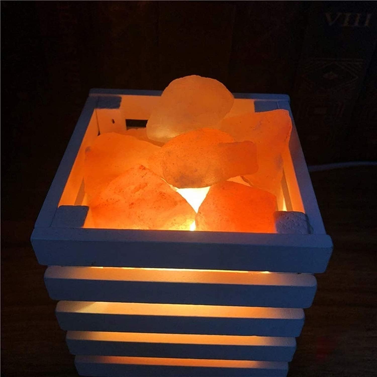 Salt Lamp Hand Carved Natural Salt Rock Lamps with Wood Housing Touch Brightness Dimmable Control Crystal Lamp