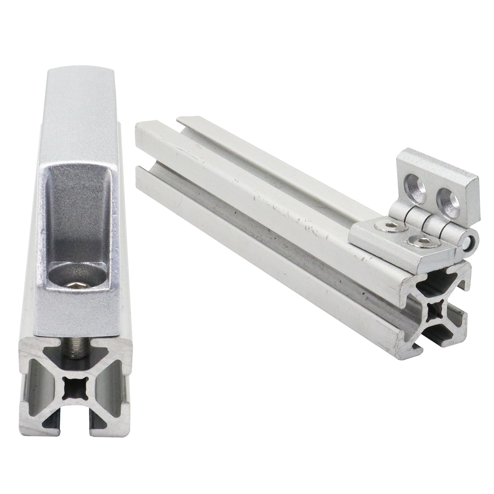 4 juegos de bisagras 1010 y manijas de puerta de extrusión serie 10 de 1.0 pulgadas, perfiles de aluminio 1010, bisagras pivotantes con tuerca para perfil de aluminio extruido 10/10 de 1 x 1