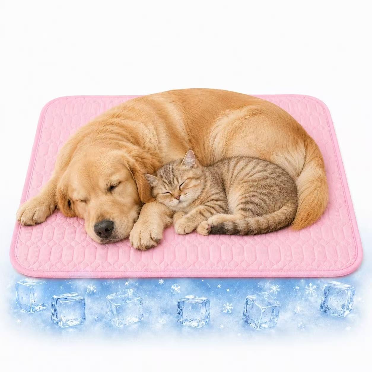 Dog Cooling Mat, Ice Silk Pet Cooling Pad for Dogs & Cats, Washable Non Slip Summer Pet Mat for Sofa, Crate, Kennel, Car Seat, Indoor Outdoor Use (Pink, M 62 * 50)