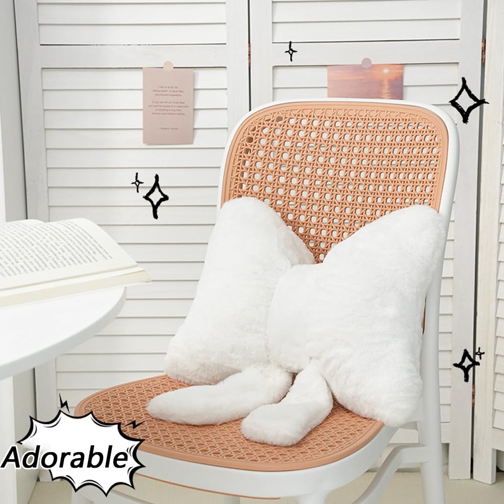 Weiche pelzige Schleife, Überwurfkissen, niedliche Schleife, Plüschkissen, Heimdekoration, gefüllte Schleife, Lendenkissen für Bett, Couch, Wohnzimmer, Dekoration, Weiß, 2 Stück