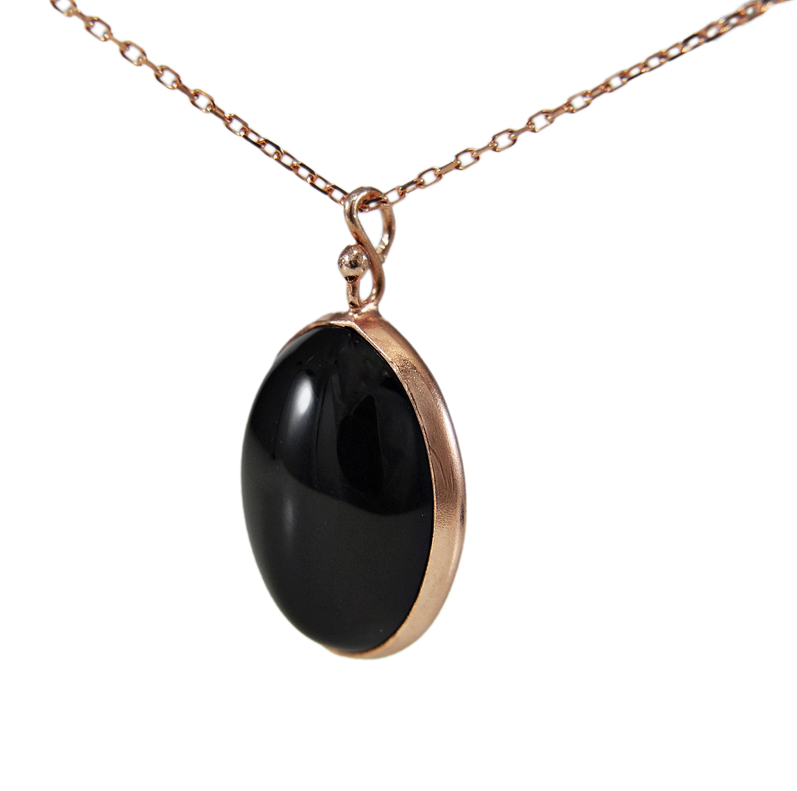 Halskette Damen Rosegold - 925 Silber - Achat - Rosegold kette - Schmuck Edelsteine - 925 Silber - Rosegold Schmuck Damen - Edelstein Kette Echt - 45 cm - Schwarzer - Steinanhänger für Kette