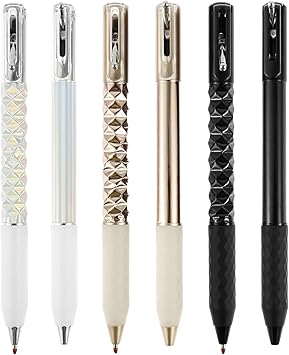 Geometric Metal Crinkle Pen Fidget, Crunchy Sensory Pen, Geometric Metal Shape Shifting Switch Pens, for School Home Office Supplies, 0.5mm Retractable Gel Pen6PCS