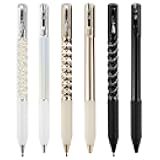 LAINIUTE Geometric Metal Crinkle Pen Fidget, Crunchy Sensory Pen, Geometric Metal Shape Shifting Switch Pens, for School Home Office Supplies, 0.5mm Retractable Gel Pen(6PCS)