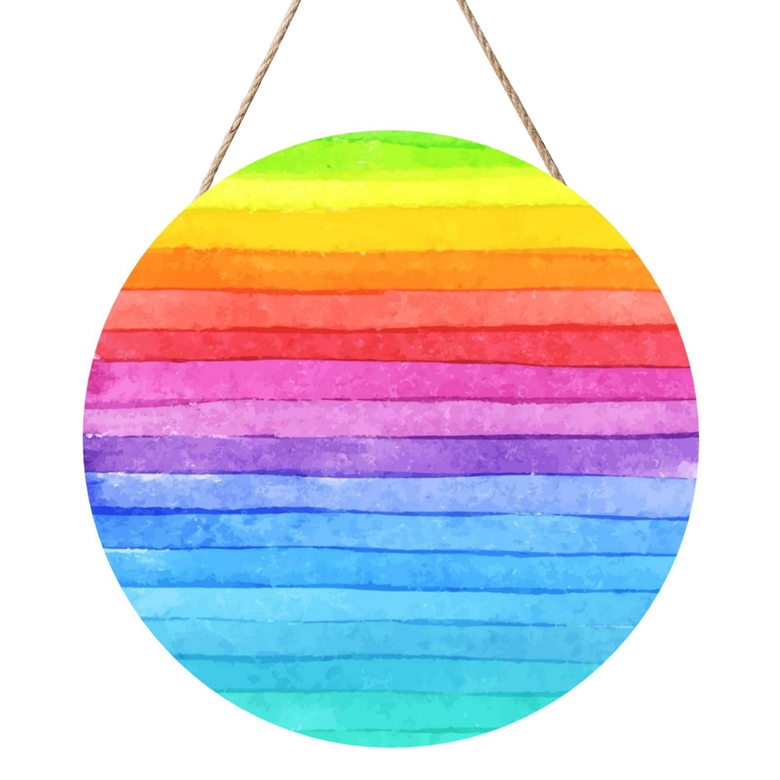 InOmak Watercolor Paint Bright Colors Line Artwork, Round Wood Panel Painting 12 in, Wall Hanging Painting For Home