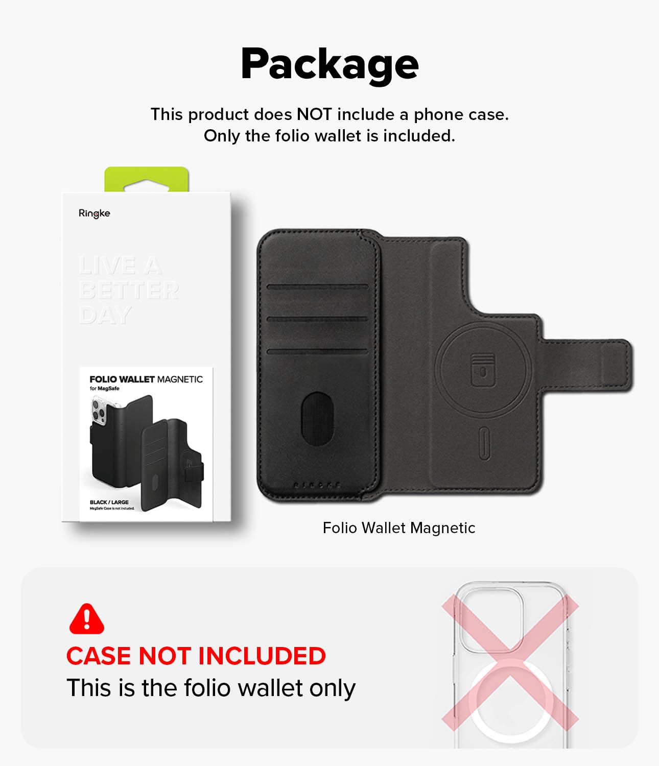 Ringke Folio Wallet Magnetic Compatible con Funda iPhone 16 Pro MAX y iPhone 16 Plus [Aguanta hasta 3 Tarjetas] Funda Desmontable y Plegable de Cuero PU con Soporte y Ranuras para Tarjetas - Black