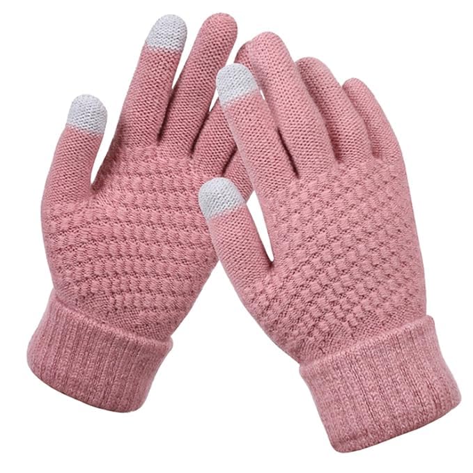 Women Winter woolen Warm Touch Screen Gloves set for Women men Warm gloves windproof, Texting, Riding, Indoor, Outdoor activities winter gloves for BOY MAN women Girls (Pink)