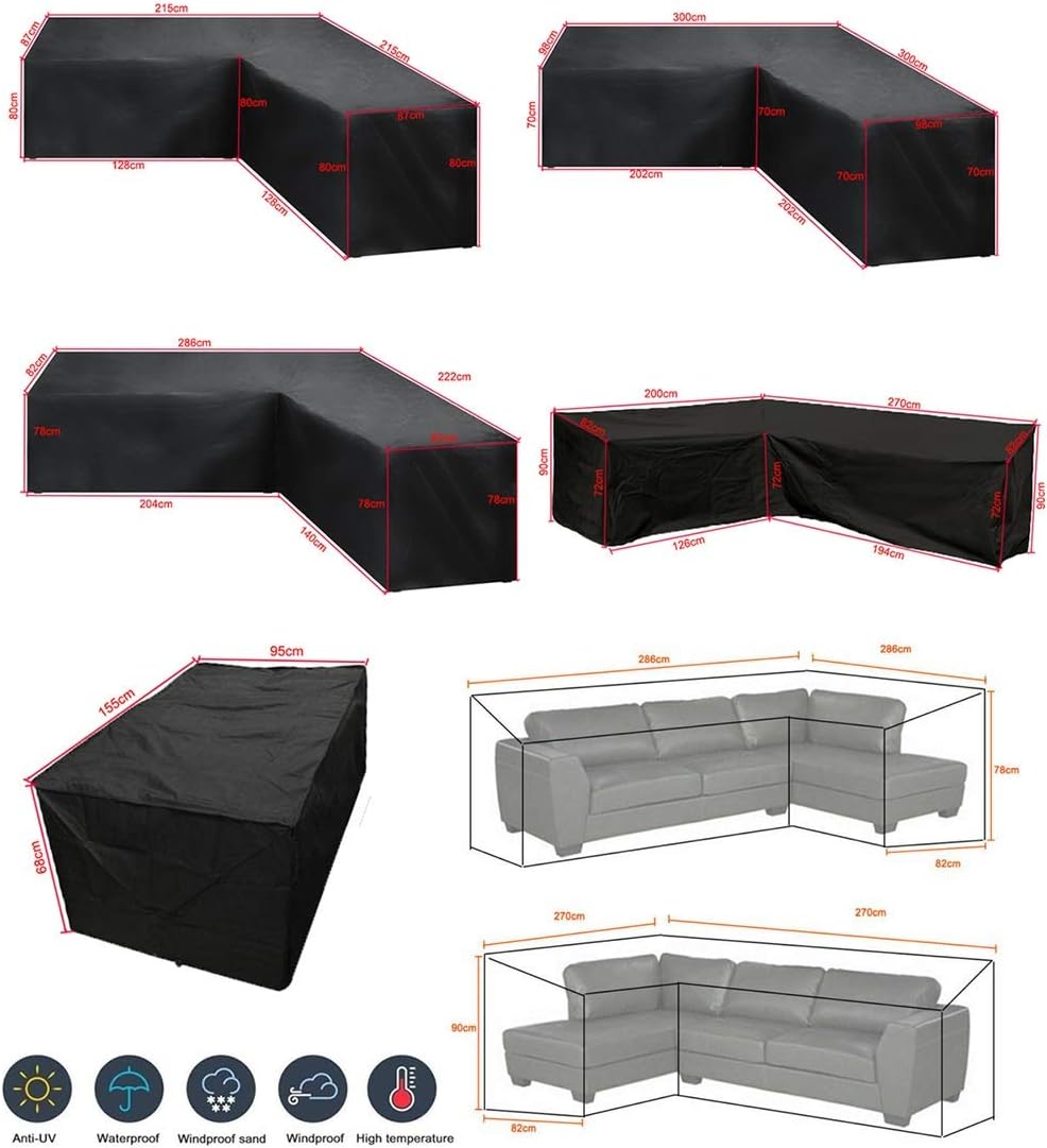 Patio Furniture Cover Waterproof – Outdoor Sectional Sofa Slipcover, Heavy Duty Oxford L-Shape/V-Shape Garden Furniture Cover, Dustproof Windproof Couch Protector(Gray,300 * 300 * 98cm)