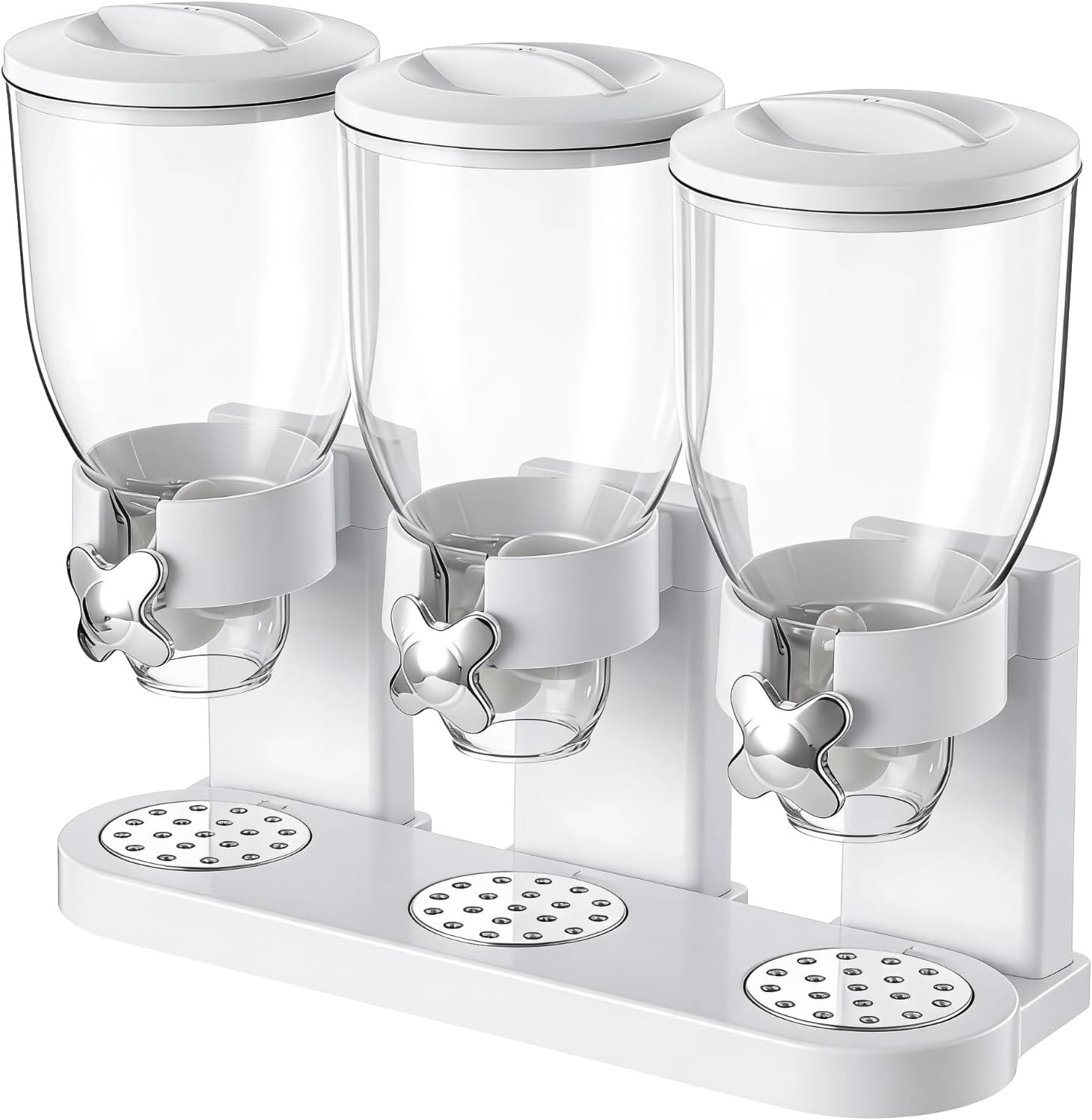 Cereal Dispenser Countertop, 3 Pack 2L/67oz Cereal Dispenser, Airtight Cereal Containers Storage, Rotating White Plastic Dry Food Dispenser, Rice Dispenser, Candy Dispenser for Cereal, Coffee Beans