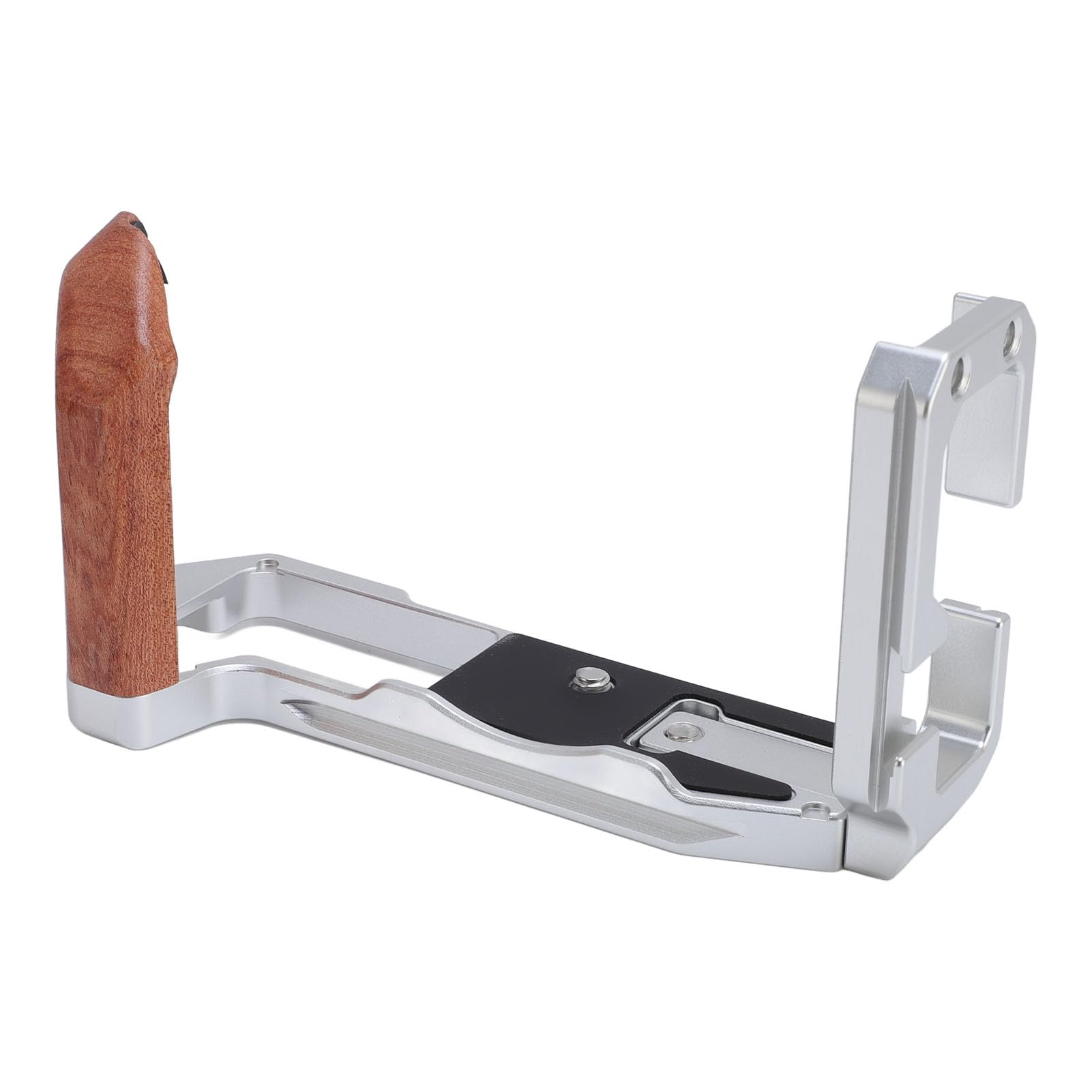 Poignée en Forme de L XT5, Poignée d'appareil Photo en Alliage d'aluminium de qualité Supérieure avec en Bois, Plaque à Dégagement Rapide Arca pour Photographie et Vidéo Vlog (Silver)