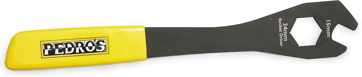 Pedro's Pro Travel Wrench 15 mm Pedal Wrench and 24 mm Socket Driver Unisex Adult, Black/Yellow, 15 mm