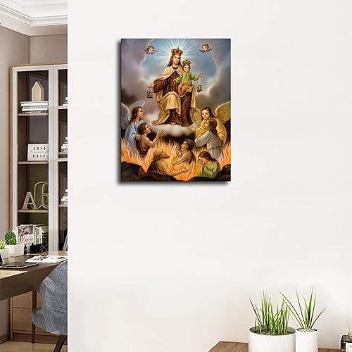Miniatura 2 de Póster artístico para pared, diseño de ángel Virgen María y Cristo, paraíso en lienzo para dormitorio, sala de estar, decoración religiosa listo