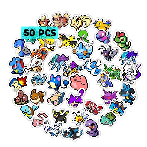 Pounchi Retro Pixel Anime Stickers (50Pcs Large Size) Aesthetic Cartoon PVC Sticker, Gifts for Laptop Water Bottle Skateboard Party Supplies Decorations Teens