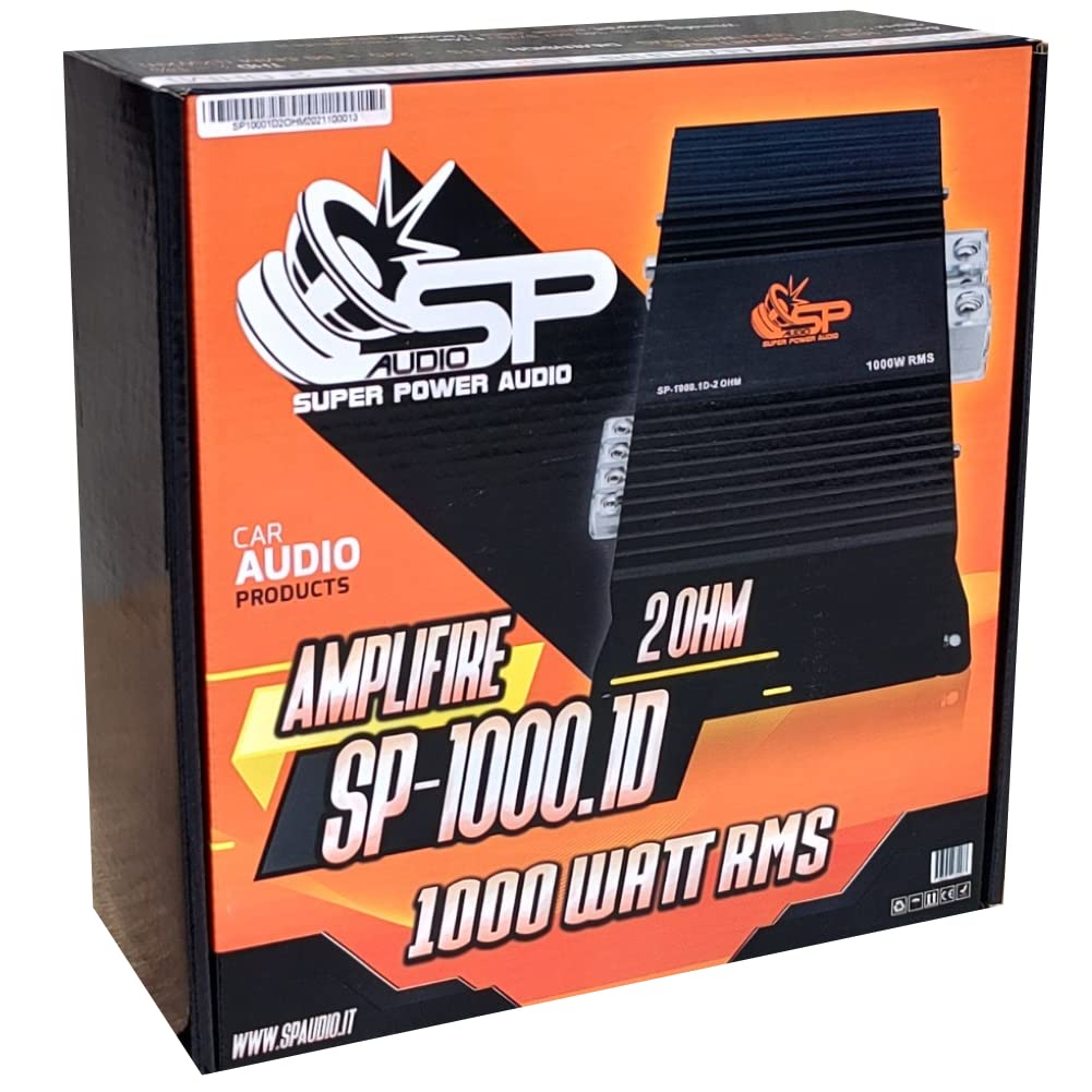 1 SP AUDIO SP-1000.1D2 SP1000.1D2 amplificateur Mono 1 Canal 1000 Watts rms 2 ohm Classe d Bass Boost 0-12 DB avec Remote Incluse, 1 pièce