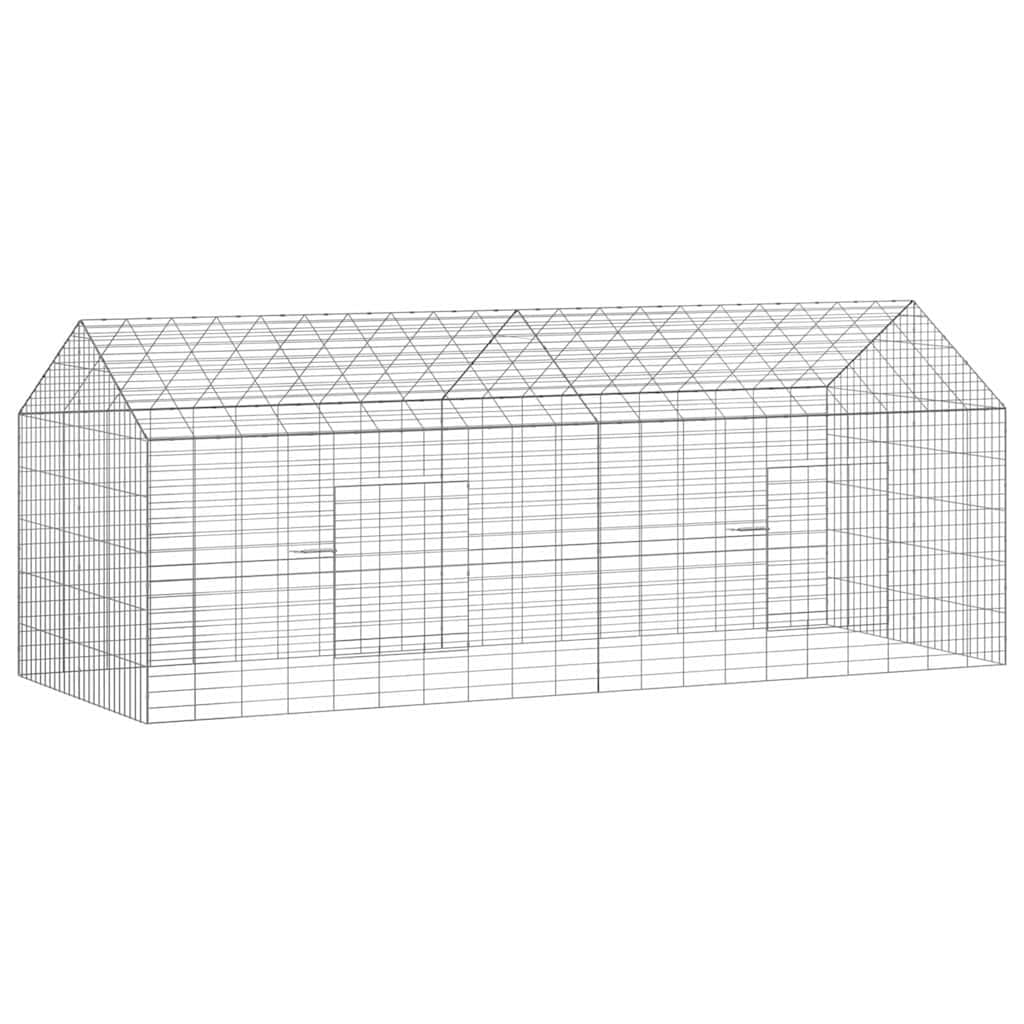 Hasenkäfig Silber 200 x 78 x 78 cm verzinkter Stahl Freigehege für Kaninchen und Kleintiere - Großer Kleintierkäfig und Hasenstall wetterfest für Garten und Terrasse