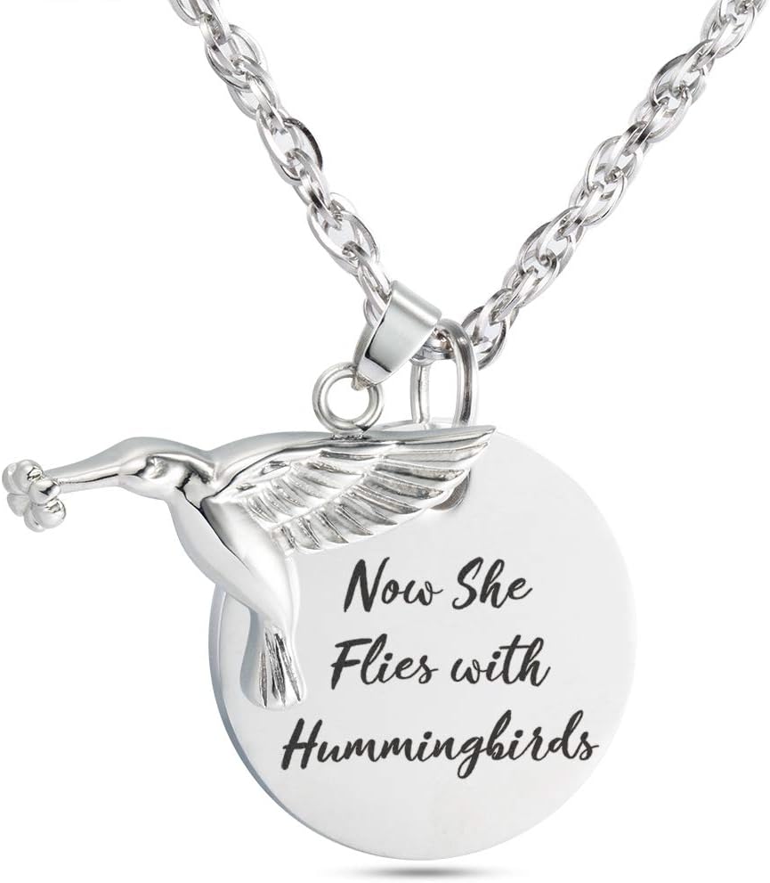 Gredstar Hummingbird Memorial Urn Necklace for Ashes - Stainless Steel Cremation Jewelry Keepsake Pendant, Sympathy Gift for Loss of Loved One