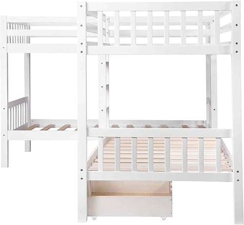 Miniatura 7 de ATY Litera matrimonial con nido de tamaño individual marco de cama de madera con 3 cajones de almacenamiento para niños se puede separar en 2 camas