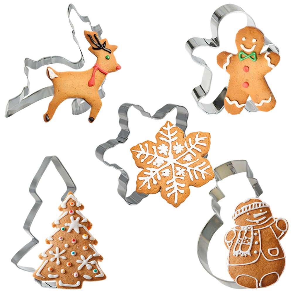 Armo® 5 Pieces Stainless Steel Large Christmas Santa Snowman Angel Reindeer Gingerbread Man Biscuit Mould Xmas Cookie Cutter Set