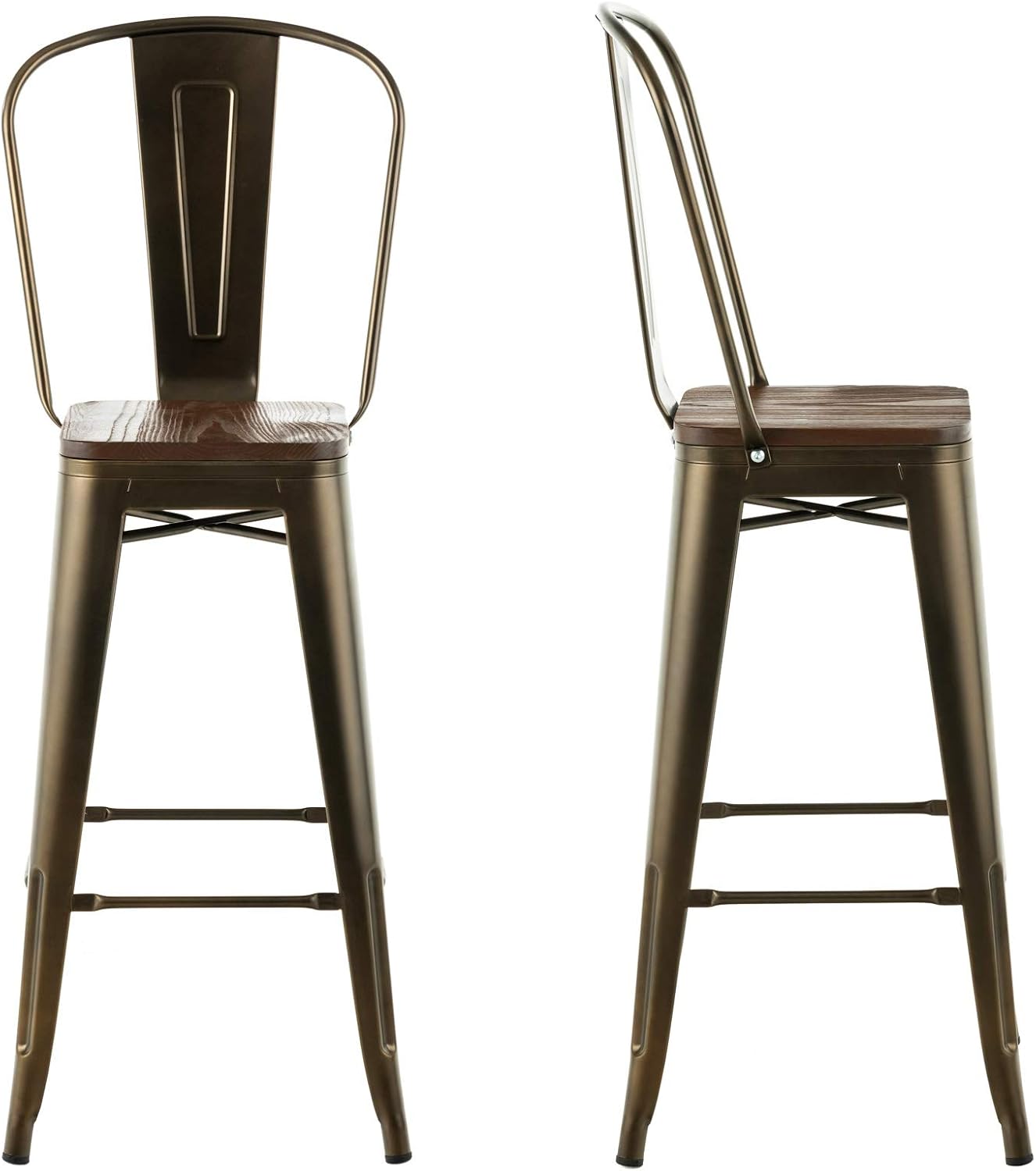 Mecor Metal Set of 4 Bar Stools w/ Removable Backrest , 30'' Dining Counter Height Chairs with Wood Seat (Antique Bronze)