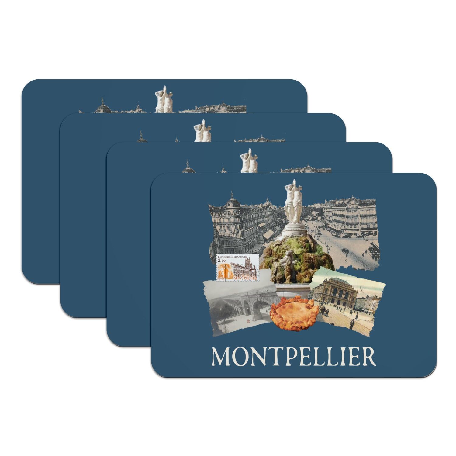 Sets de table en caoutchouc bleu antidérapant Montpellier x4
