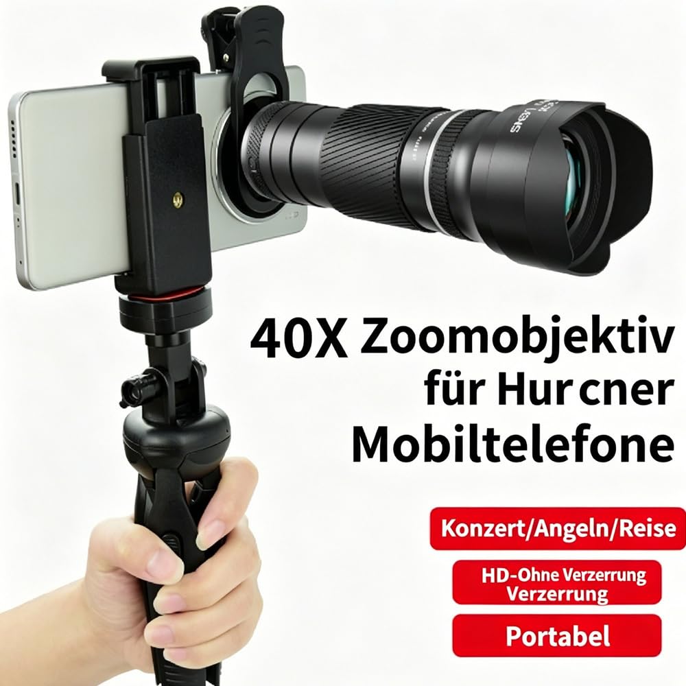 40X Handy Teleobjektiv, Monokular Fernglas, zoombar, für professionelle Smartphone-Fotografie, Fernaufnahmen & Outdoor red Circle