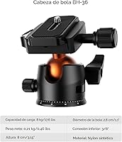 Vista 5 de K&F CONCEPT 64 pulgadas/163 cm Trípode de cámara, Trípode ligero de viaje al aire libre para DSLR con cabeza de bola de 360 grados, capacidad