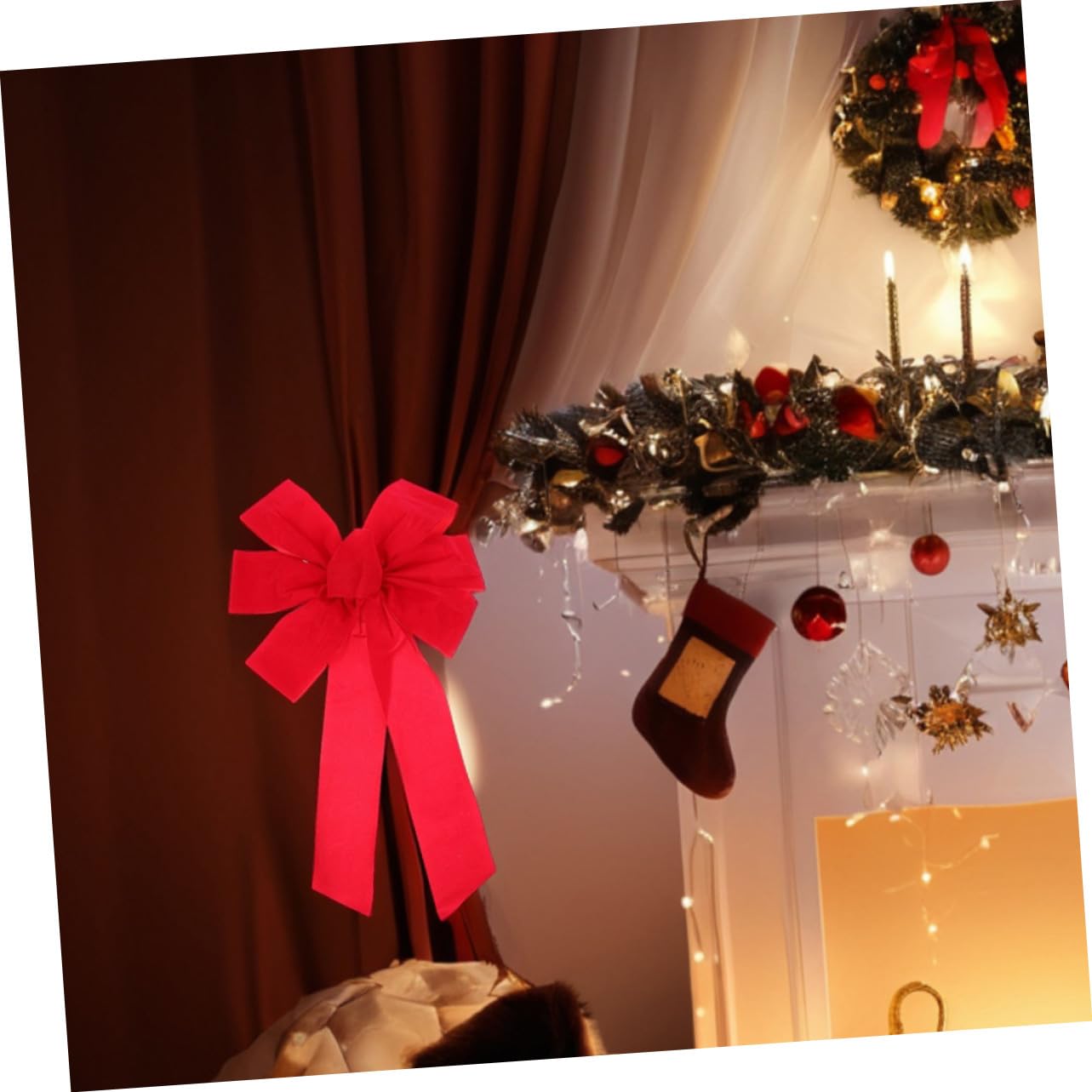 Cabilock 10pezzi Fiocchi in Velluto Rosso Gigante per Decorazione di Albero di Natale Ornamento da Appendere per Feste Matrimonio Casa Fiocco Decorativo per Interni Esterni