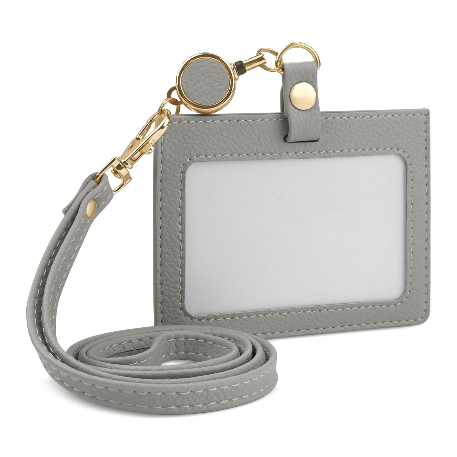 Dockii IDカードホルダー 横型 IDカードケース 社員証ケース レディース メンズ ネックストラップ カードケース 首掛け 両面用 伸縮リール式 ネームホルダー 定期入れ 名刺 名札 パスケース カード3枚収納(ダークグレー)