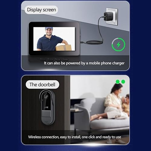 Miniatura 5 de Cámara de timbre de video inteligente, monitor HD de 4.3 pulgadas, 8MP 1080P, visión nocturna, ángulo de visión de 170, audio bidireccional IP65,