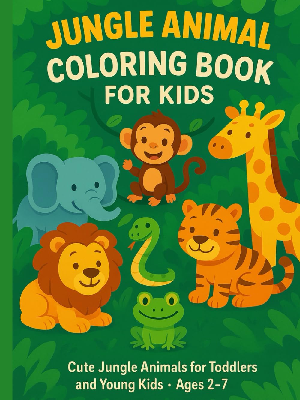 Jungle Animal Coloring Book for Kids Ages 2–7 | Fun Safari & Forest Creatures: Cute Flashcards for Toddlers and Young Kids | Lions, Monkeys, Elephants & More!
