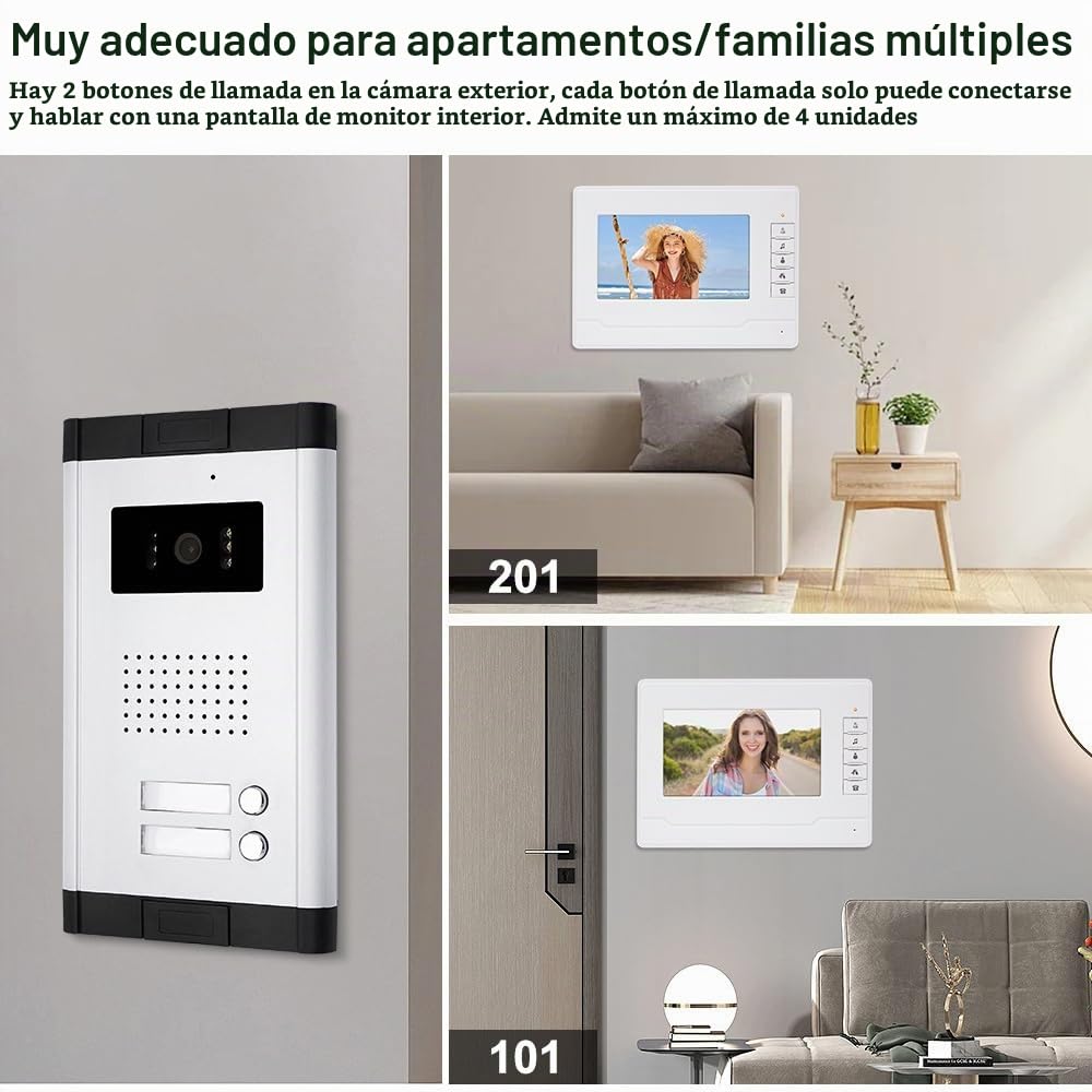 Dos Vías de Audio de la Puerta de Vídeo Portero con Pantalla de 7 pulgadas para el Sistema de Seguridad para el Hogar