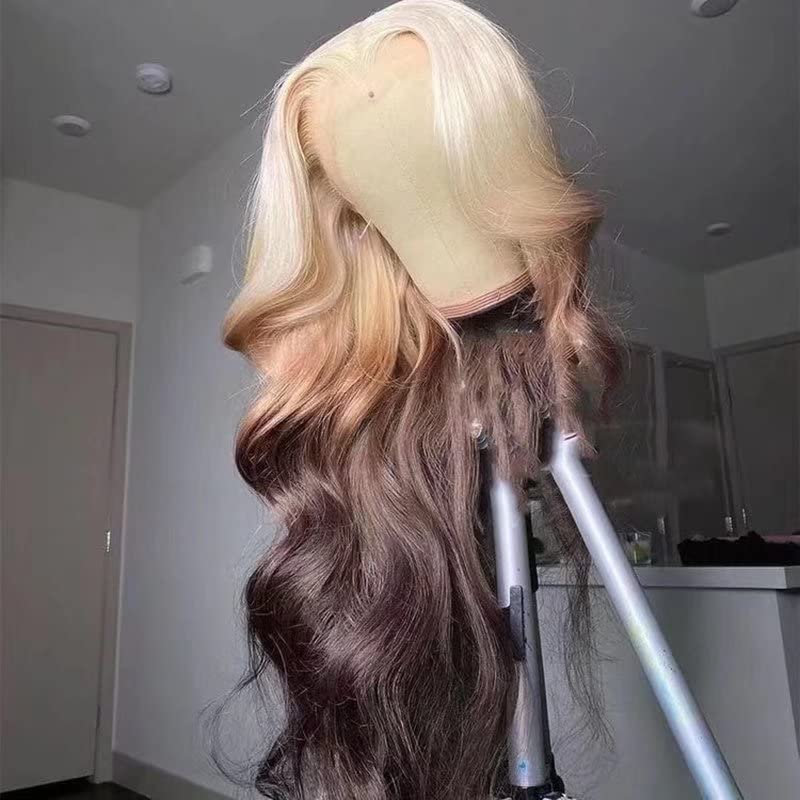 RONGDUOYI Neon Green Wigs for Women Free Part Synthetic Lace Front Wig Ombre Color Black and Green Wigs Glueless Natural Hairline Daily Use Cosplay Wig: 613 Ombre Brown