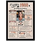 1988 / Con 5 campos Personalizables / Tarjeta Regalo Cumpleaños / 38 Aniversario / Año de Nacimiento / Cartel Decoración Fiesta / Felicitación 38 años Hombre o Mujer / Regalo Original y Especial