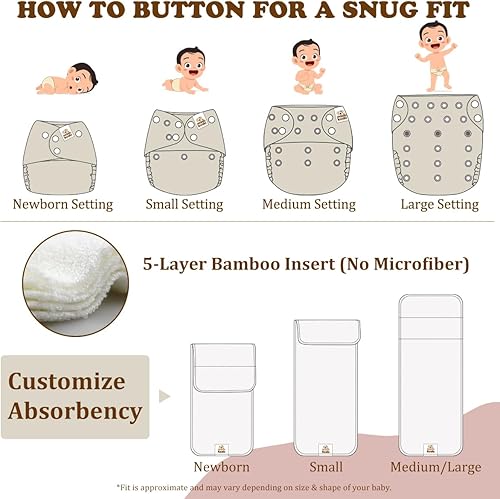 Miniatura 6 de Mama Koala Pañales de tela 3.0 para bebés con forro AWJ, reutilizables, lavables, talla única, pañales de bolsillo ajustables para recién nacidos y