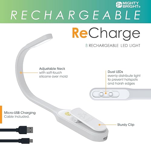 Miniatura 3 de Mighty Bright - Luz de lectura recargable con clip original, luz LED cálida para el cuidado de los ojos, flexible, duradera, regulable, perfecta