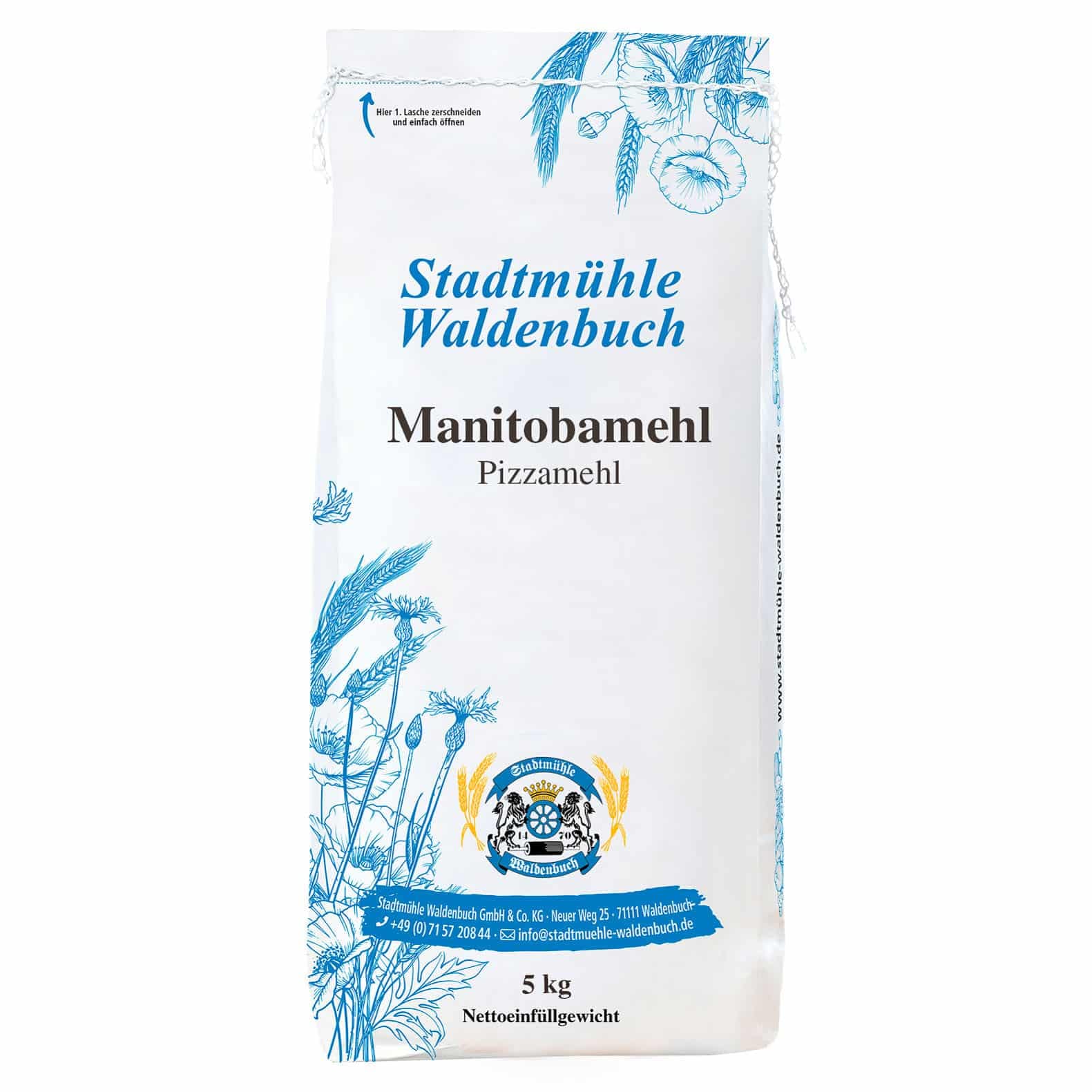 Stadtmühle Waldenbuch Manitoba Mehl - Weizenmehl Tipo 0, Pizzamehl, 5 kg