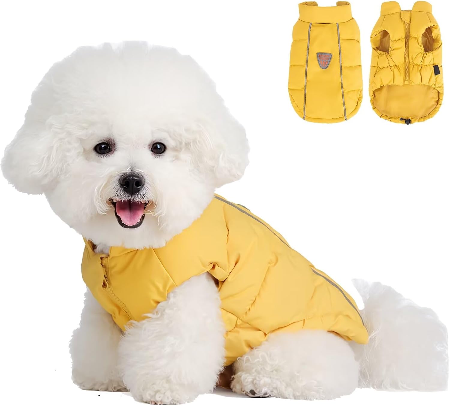 Pet Winter Vest Water-Repellent Windproof Stand Collar Elastic Belly Warm Puffer Jacket with Reflective Stripes, Sleeveless Design for Small Dogs Cats