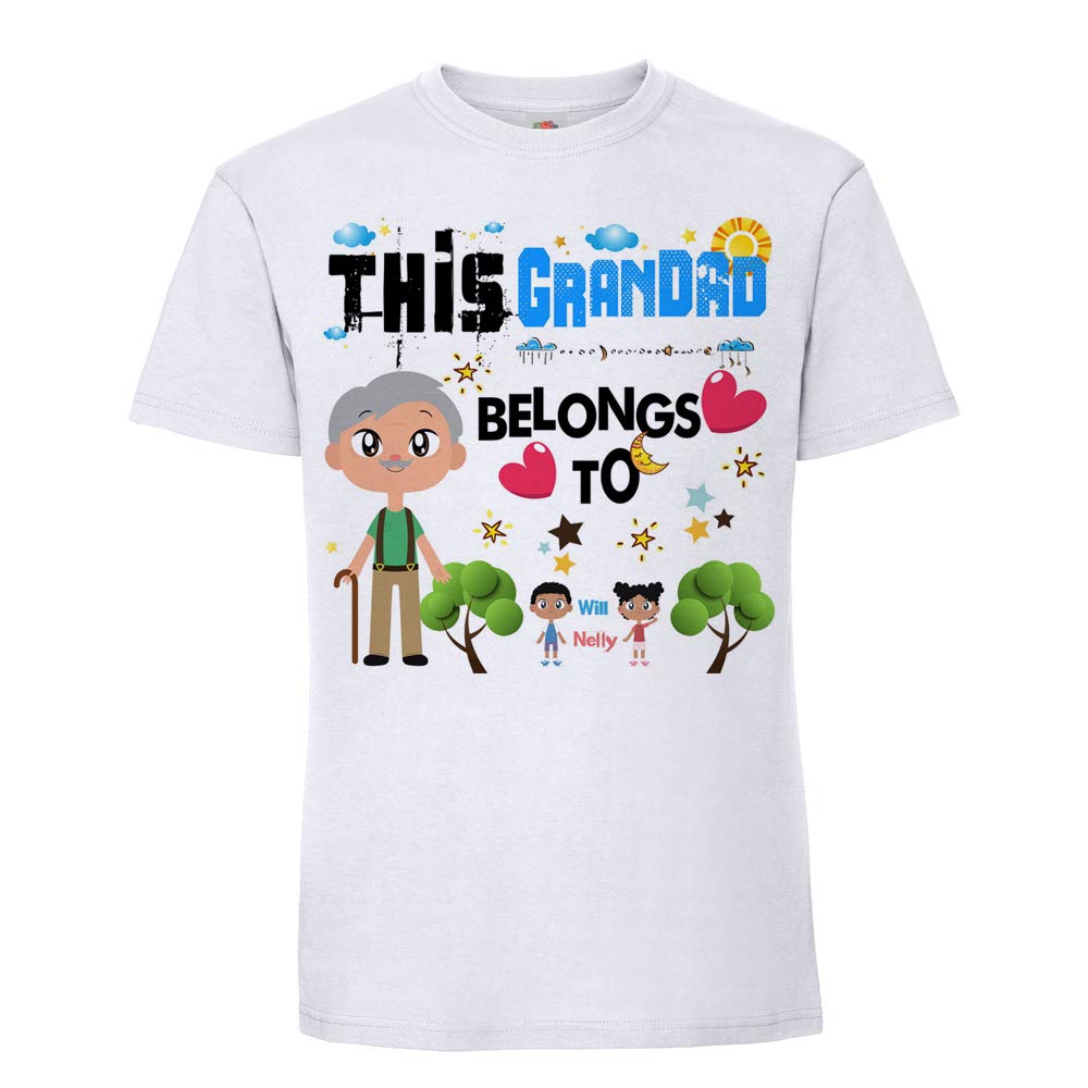 Getagift Personalised This Grandad Belongs to Themed White Colour Men Short Sleeve Soft Touch Cotton T-Shirt. (3XL)
