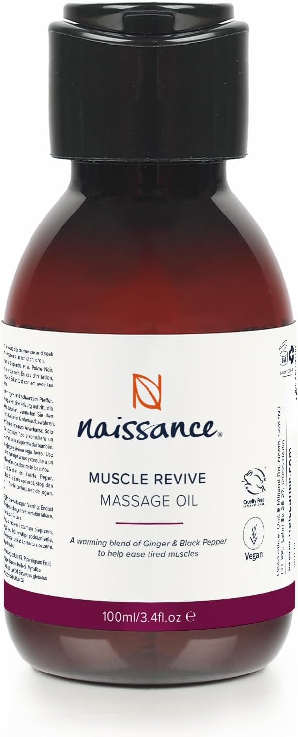 Naissance Muscle Revive Warming Massage Oil 100ml – Warming Deep Tissue Blend with Ginger, Black Pepper & Juniper – Soothing Massage Therapy for Sore Muscles, Joint Relief & Sports Recovery