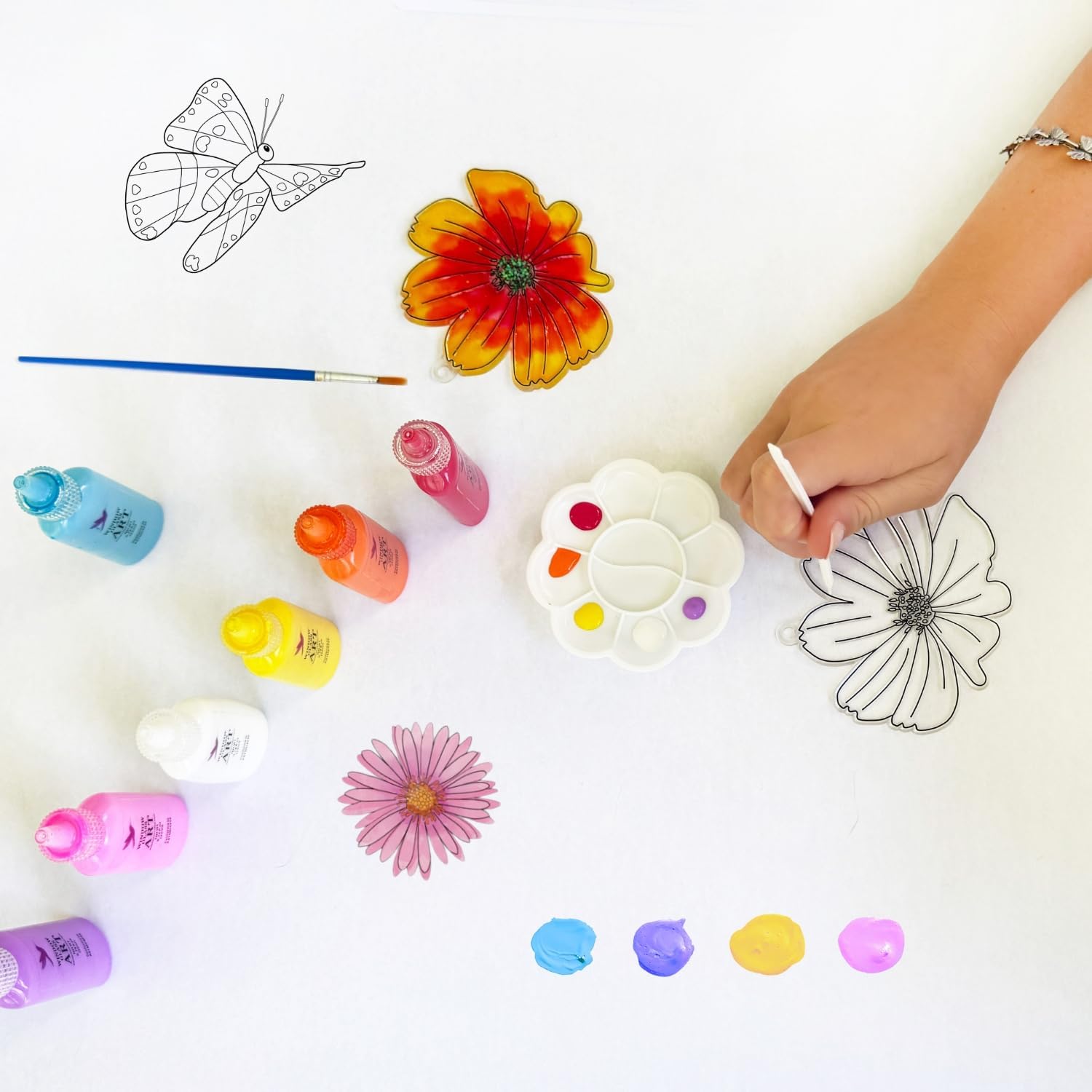 SunnyLifeStudios Butterfly Suncatcher Craft Kit for Kids – Stained Glass Window Art Kit with Activity Book & Paint Set | DIY Craft Gift Ages 8–12