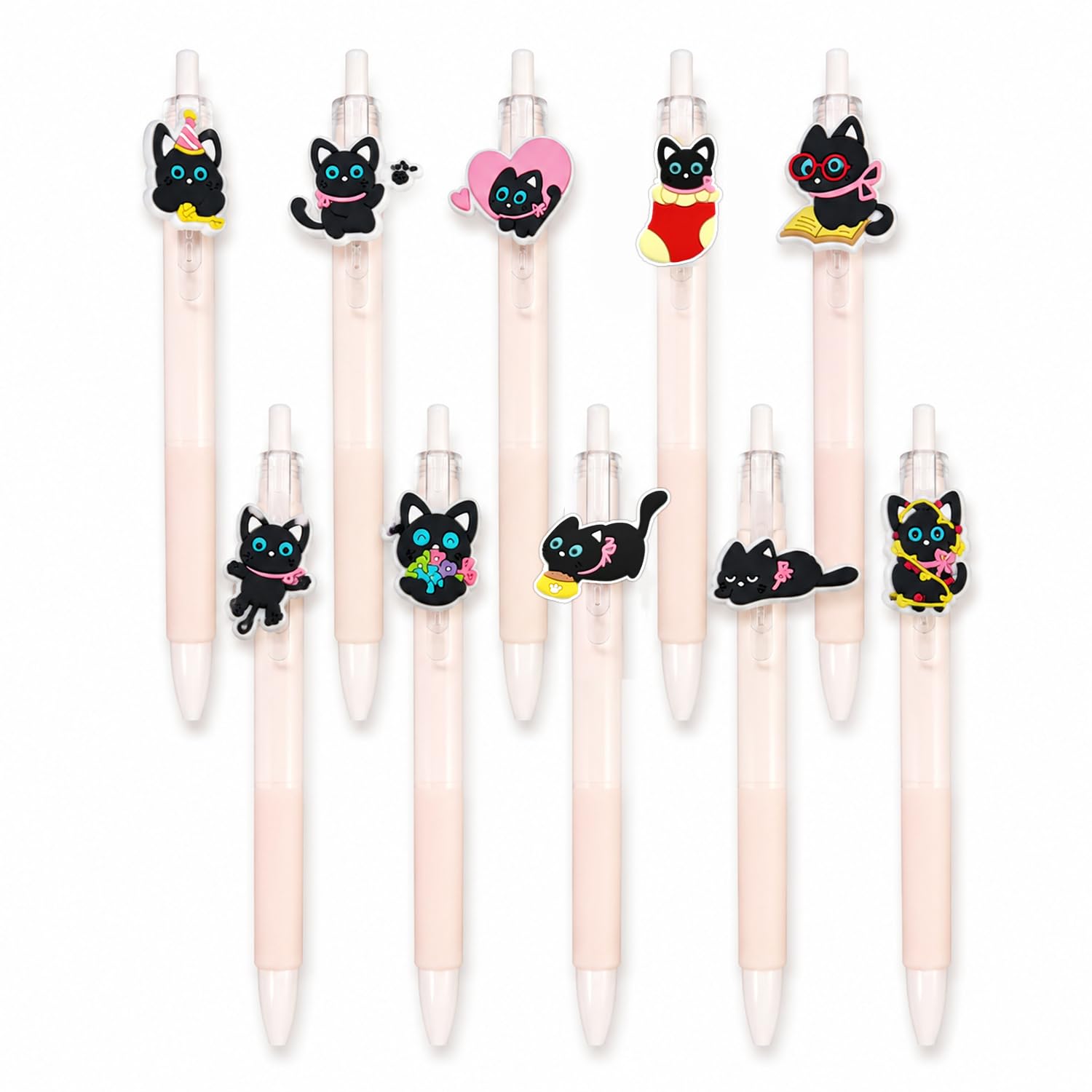 10 Pcs Black Cat Ballpoint Pens, Cute Cat Stationery Gifts for Women, 0.7mm Black Ink Retractable Ballpoint Pen, Aesthetic Stationery Supplies for Women Girls Teacher Student Back to School Birthday