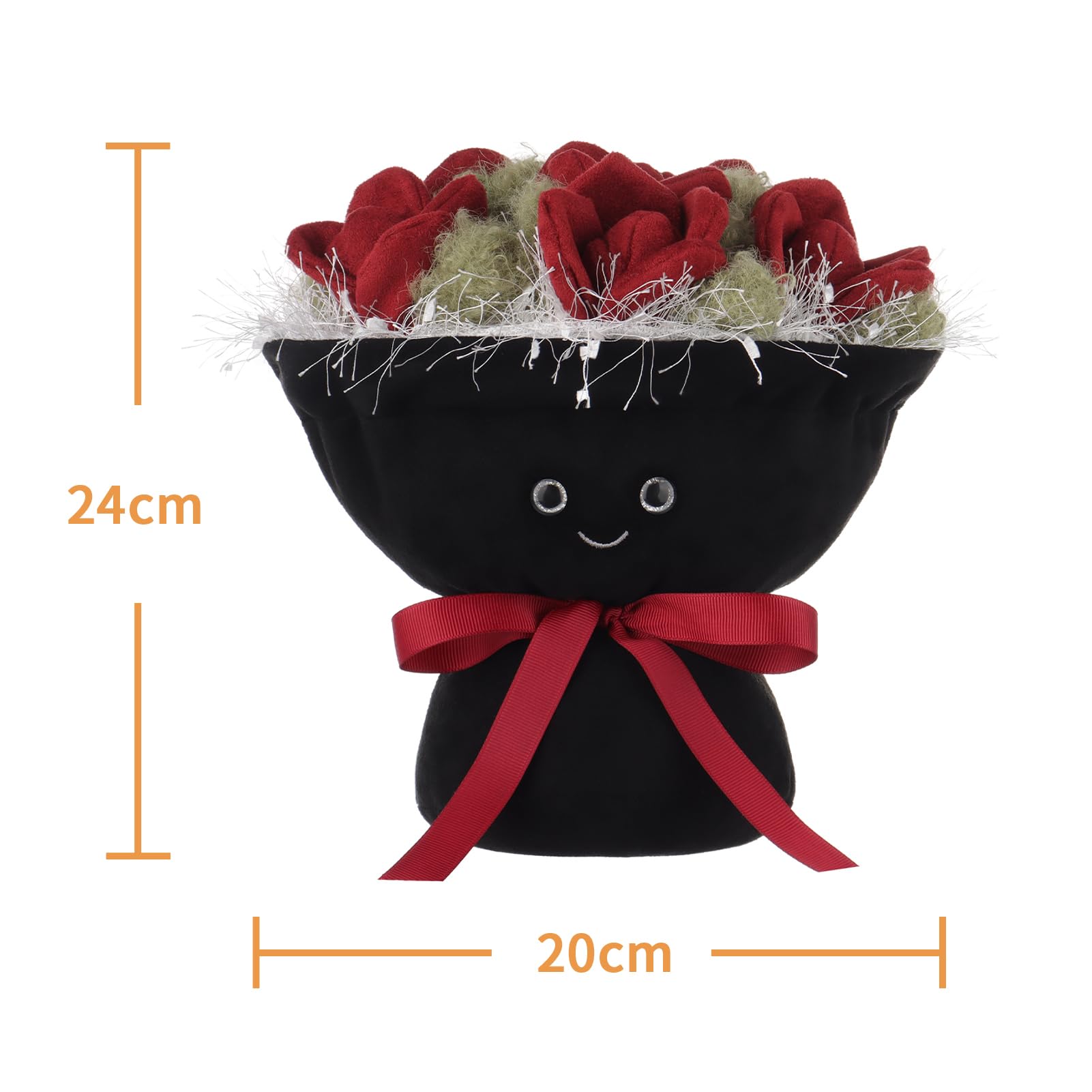 Apricot Lamb Blume Rosenstrauß Bouquet Plüschtiere für Kinder, weiche niedliche Kuscheltier für Baby Mädchen und Jungen, Flauschige Romantischer Rosenstrauß Rot 24 cm