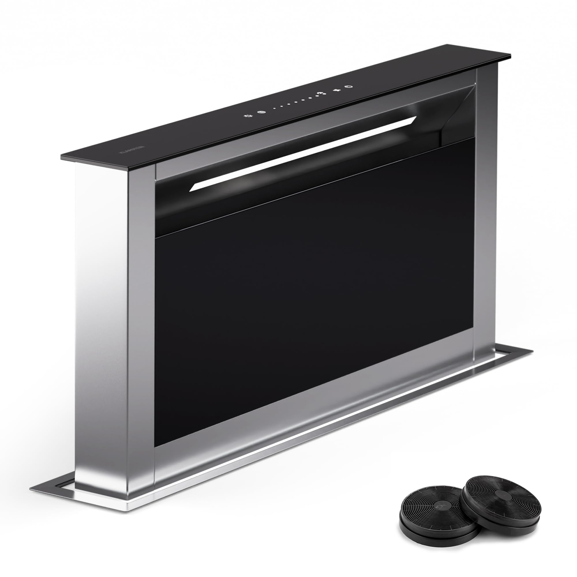 Hotte aspiration descendante Klarstein 60 cm, hotte aspirante escamotable évacuation/air recyclé pour la cuisine, aspirante silencieuse sans tuyau, débit d'air 713
