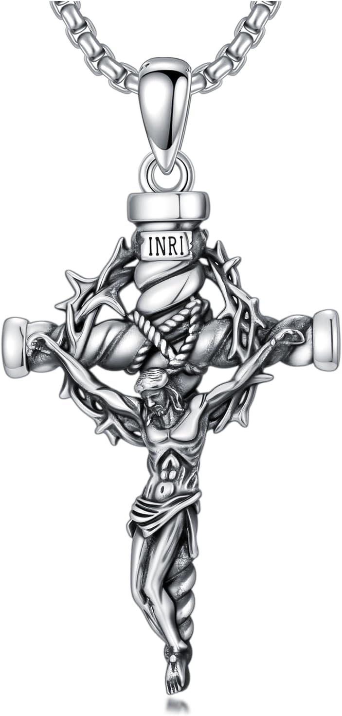 REDSUN 925 Sterling Silver Patron Amulet Necklace Jesus Cross/Knights Templar/St Michael/St Raphael/St George Protection Jewelry Gifts for Men Women, with Stainless Steel Chain