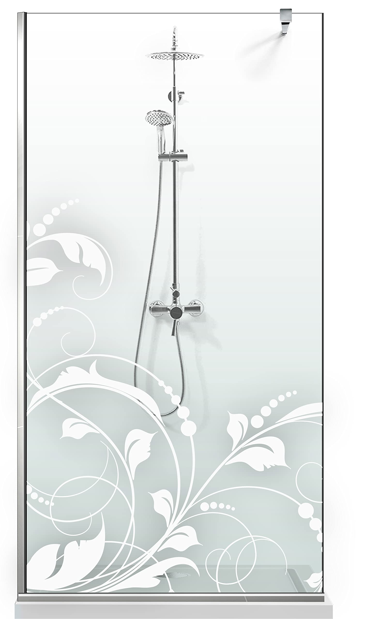 Aqua Roy INOX, Modell LA Vie White, Größe 100 cm ab 70/80/90/100/110/120, Walk in Duschwand Duschabtrennung 8 mm Klarglas mit NANO-beschichtetem sandgestrahltem Muster (100x195 cm)