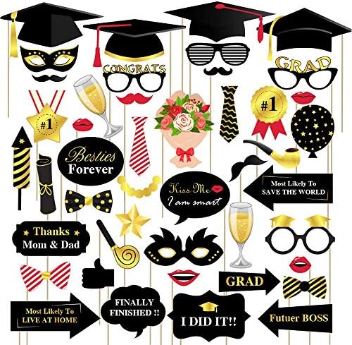 Graduation Photo Booth Props (44Count), Graduation Party Supplies 2019 Graduation Photo Props Glitter 2019 Grad Party Decor with Sticks for High School College Graduation Party
