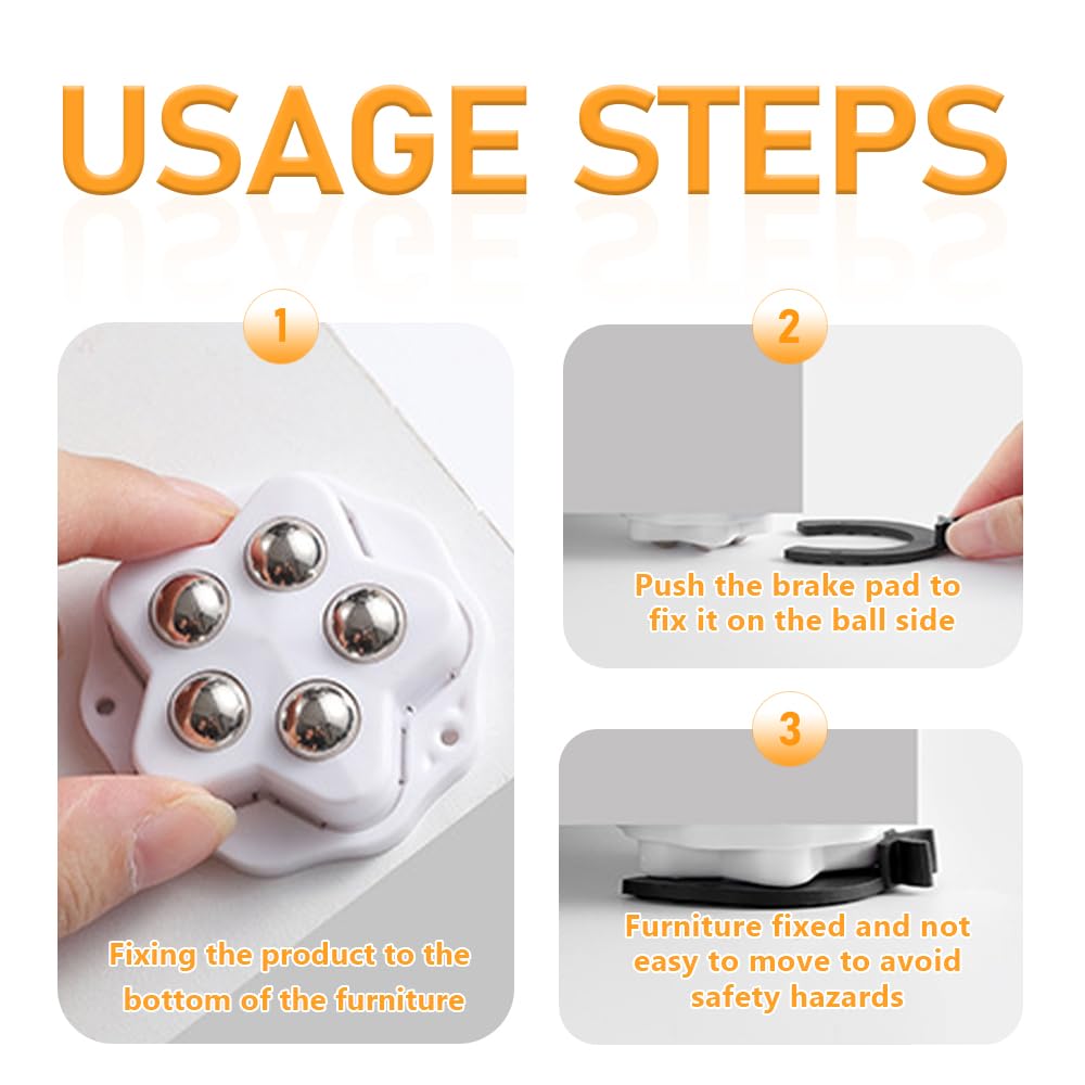 8 Rotelle Adesive Per Mobili - Ruote A 5 Sfere, 360°, Capacità 150kg, Nero - Foto 4