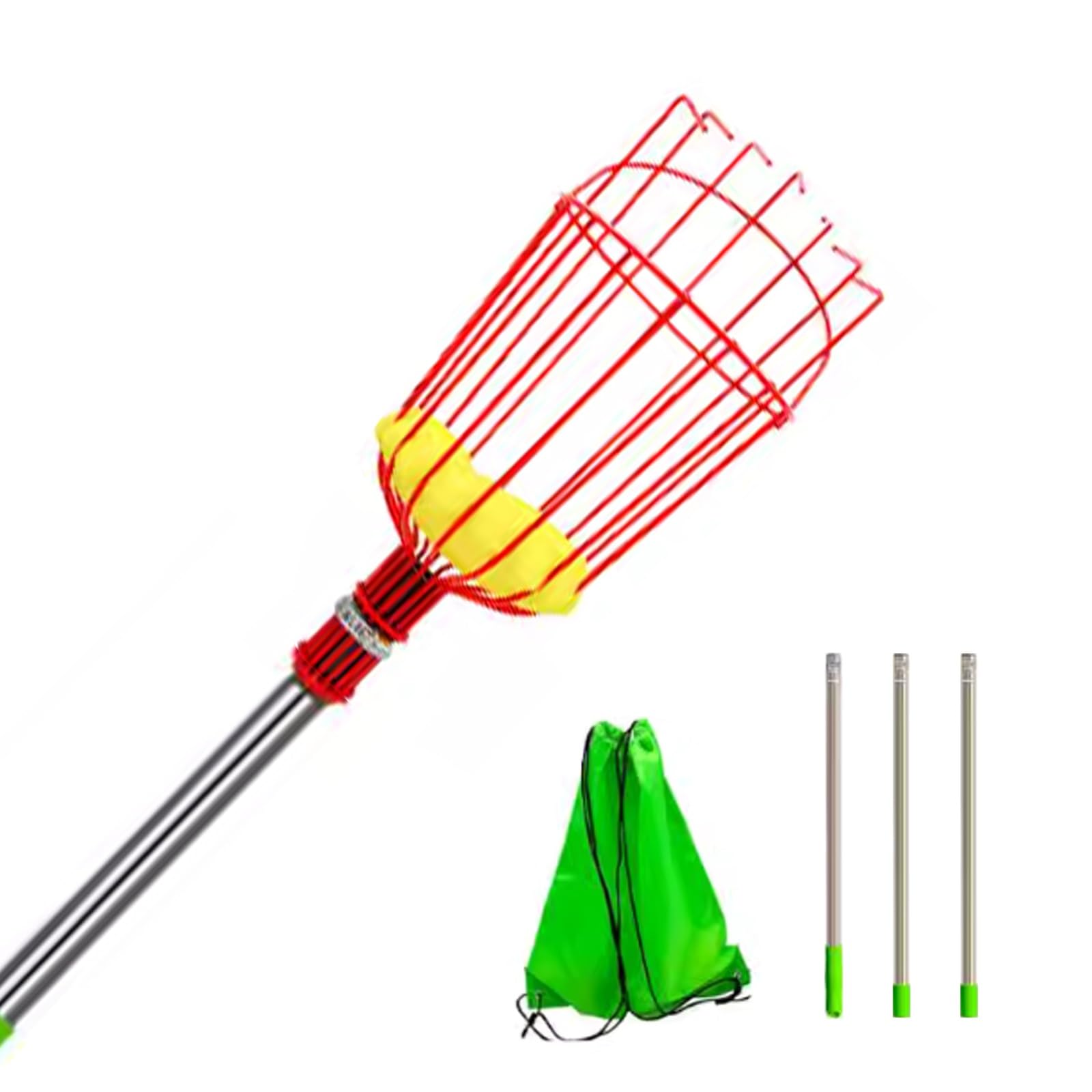 Perche à Fruits, Cueilleur de Fruits télescopique avec Panier, cueilleur figues Manche léger en Acier Inoxydable et Coussinet Protection Mousse(1.2m)